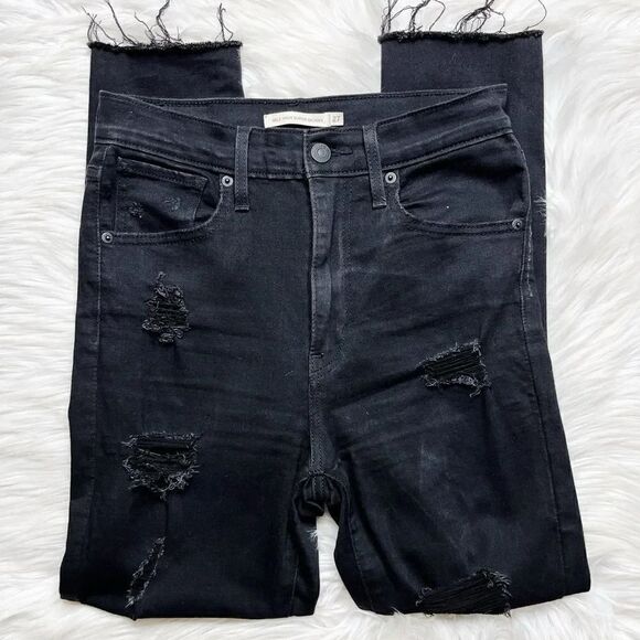 Levis Mile High Super Skinny Distressed Jeans Black Size 27 - Picture 1 of 6
